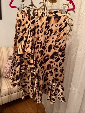 Leopard Print Asymmetrical Ruffle Skirt in Tan and Black